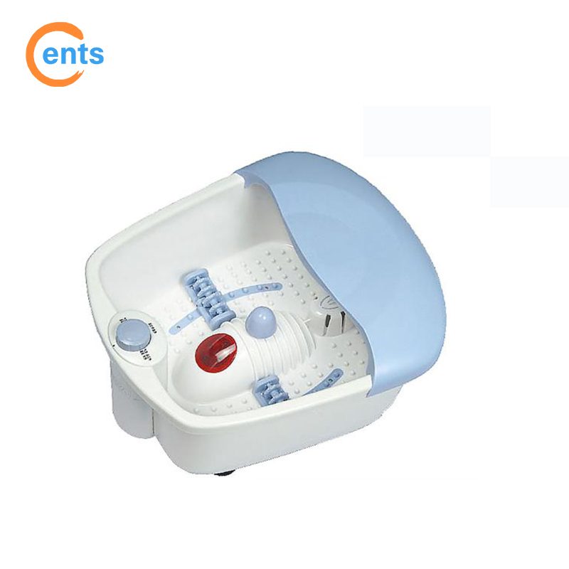 Moulded appliance basin housing in white and blue with a water-holding interior