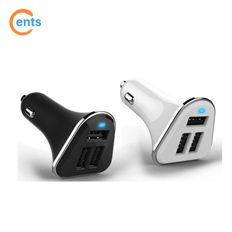 Black and white moulded car charger casings with dual USB apertures
