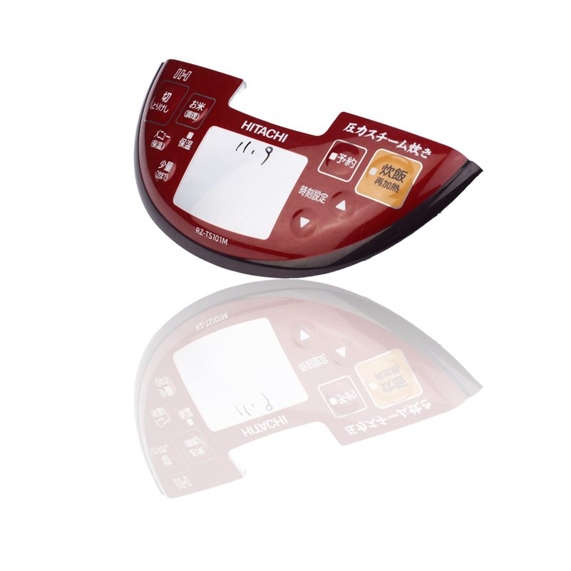 Molded car key fob shell in red and black with an internal printed circuit board