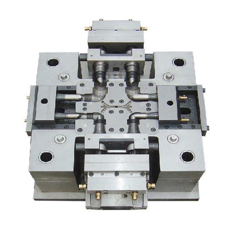 Complex injection mold with multiple slides and core sections for a technical plastic part